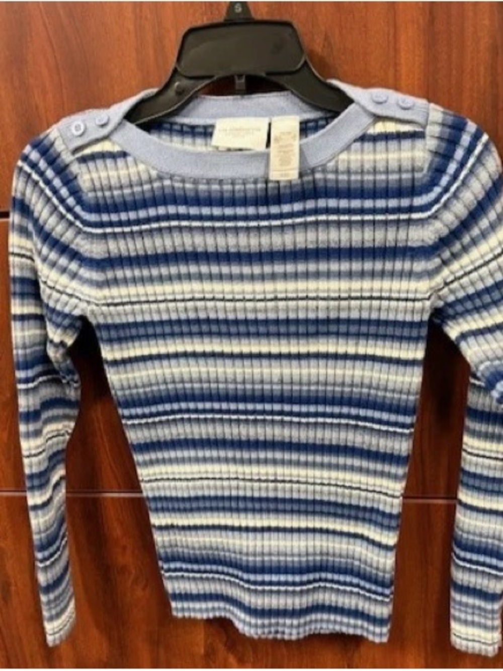 Liz Claiborne Jeans Blue Cotton Striped Sweater never worn women’s size S PETITE